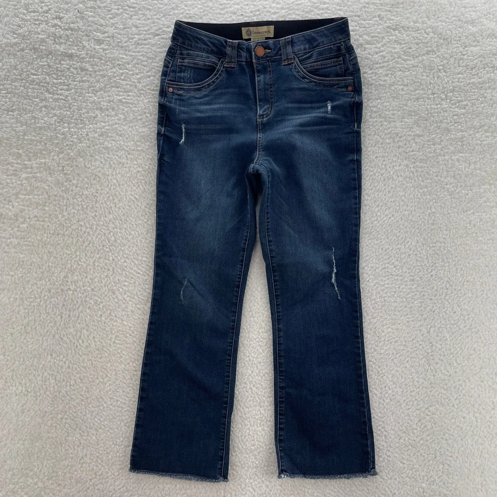 Democracy Jeans Womens 6 Blue Bootcut Ab Technology Raw Hem Crop Flare Boho